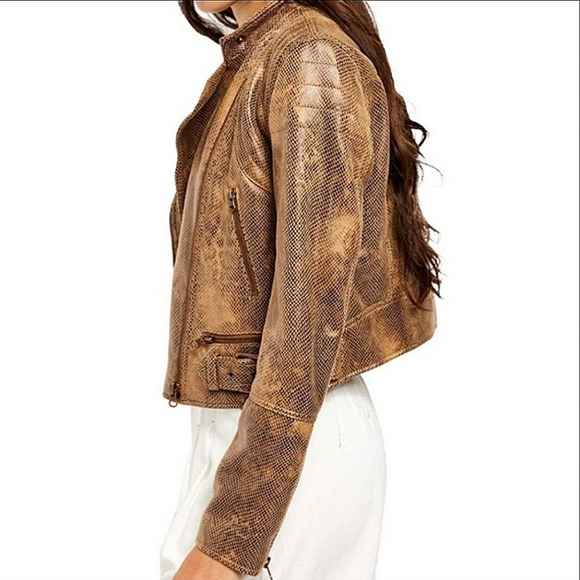 NWT🐍 Free People Python Snake Faux Leather Golden Jacket, Large - Picture 6 of 16